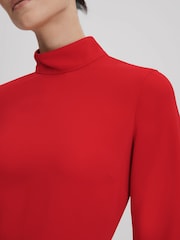 Reiss Red Katya Flute Sleeve Bodycon Midi Dress - Image 3 of 6
