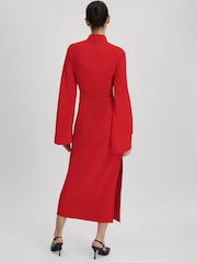 Reiss Red Katya Flute Sleeve Bodycon Midi Dress - Image 4 of 6