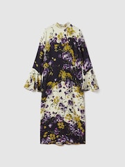Florere Printed Fluted Cuff Midi Dress - Image 3 of 8