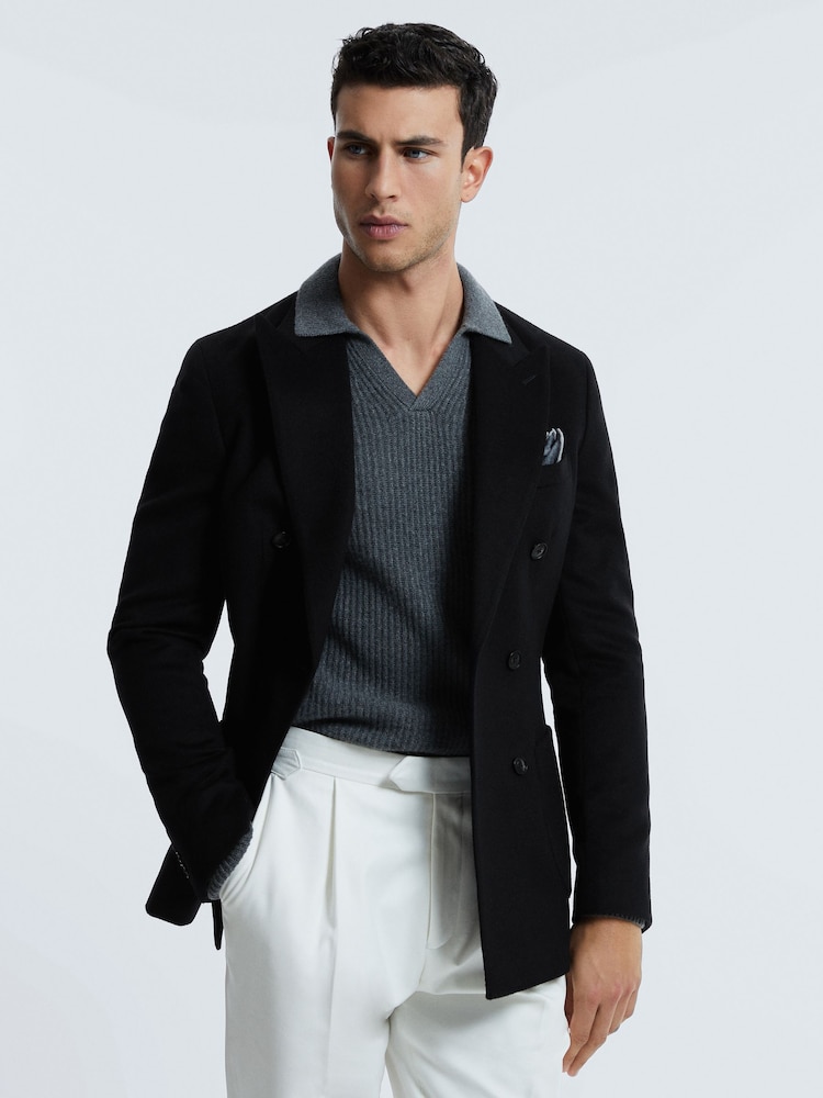 Reiss Navy Brook Atelier Cashmere Modern Fit Double Breasted Blazer - Image 1 of 1