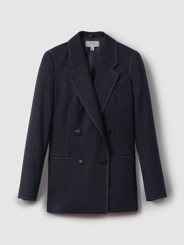Reiss Navy Raven Wool Blend Denim Look Suit Blazer - Image 2 of 8