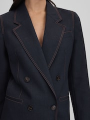 Reiss Navy Raven Wool Blend Denim Look Suit Blazer - Image 4 of 8