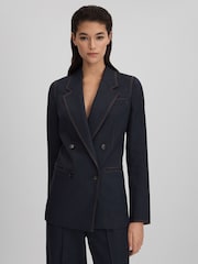Reiss Navy Raven Wool Blend Denim Look Suit Blazer - Image 7 of 8