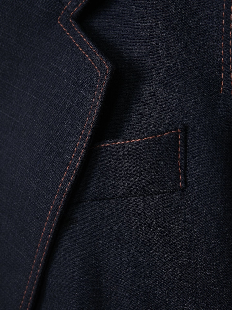 Reiss Navy Raven Wool Blend Denim Look Suit Blazer - Image 8 of 8