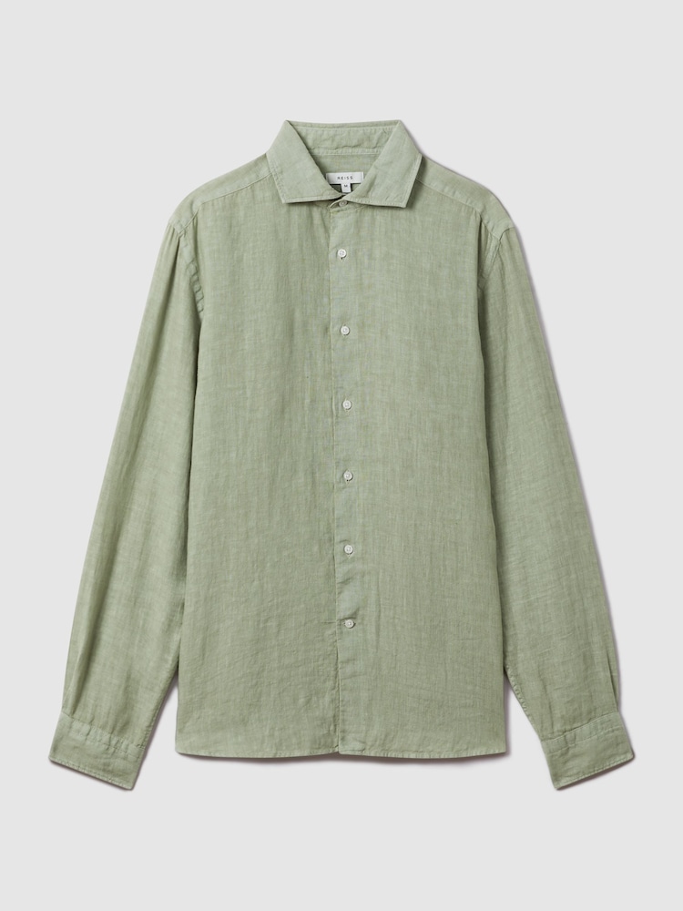 Reiss Pistachio Ruban Linen Button-Through Shirt - Image 2 of 5
