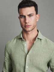 Reiss Pistachio Ruban Linen Button-Through Shirt - Image 4 of 5