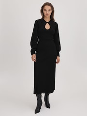 Florere Ribbed Blouson Sleeve Midi Dress - Image 1 of 5