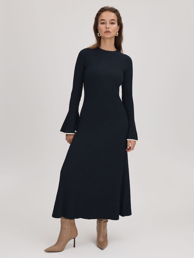 Florere Fitted Fluted Cuff Midi Dress - Image 1 of 7