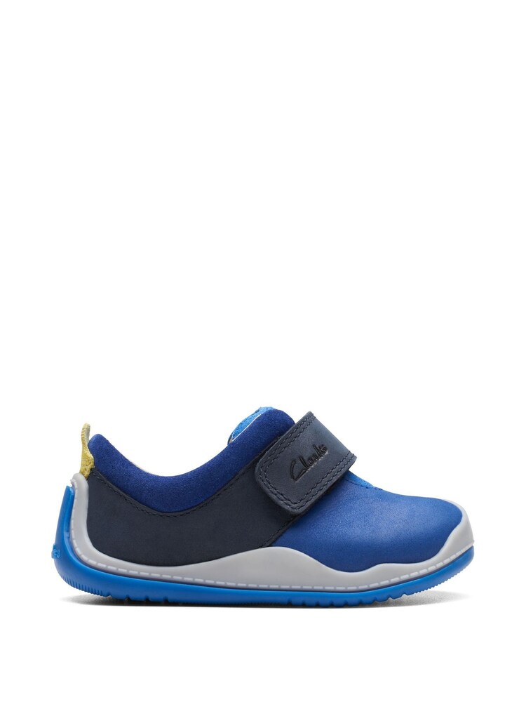 Clarks Blue Combi Leather Roller Fun T-Bar Shoes - Image 1 of 7