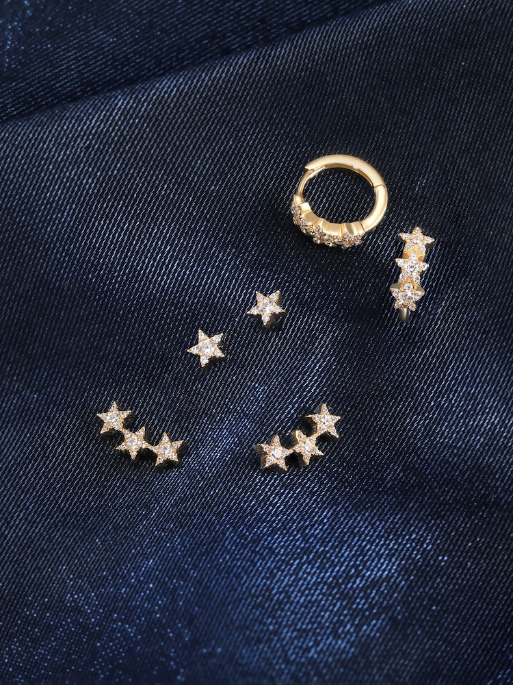 Inicio Gold Plated Cubic Zirconia Star Stud Earrings - Gift Pouch - Image 2 of 5