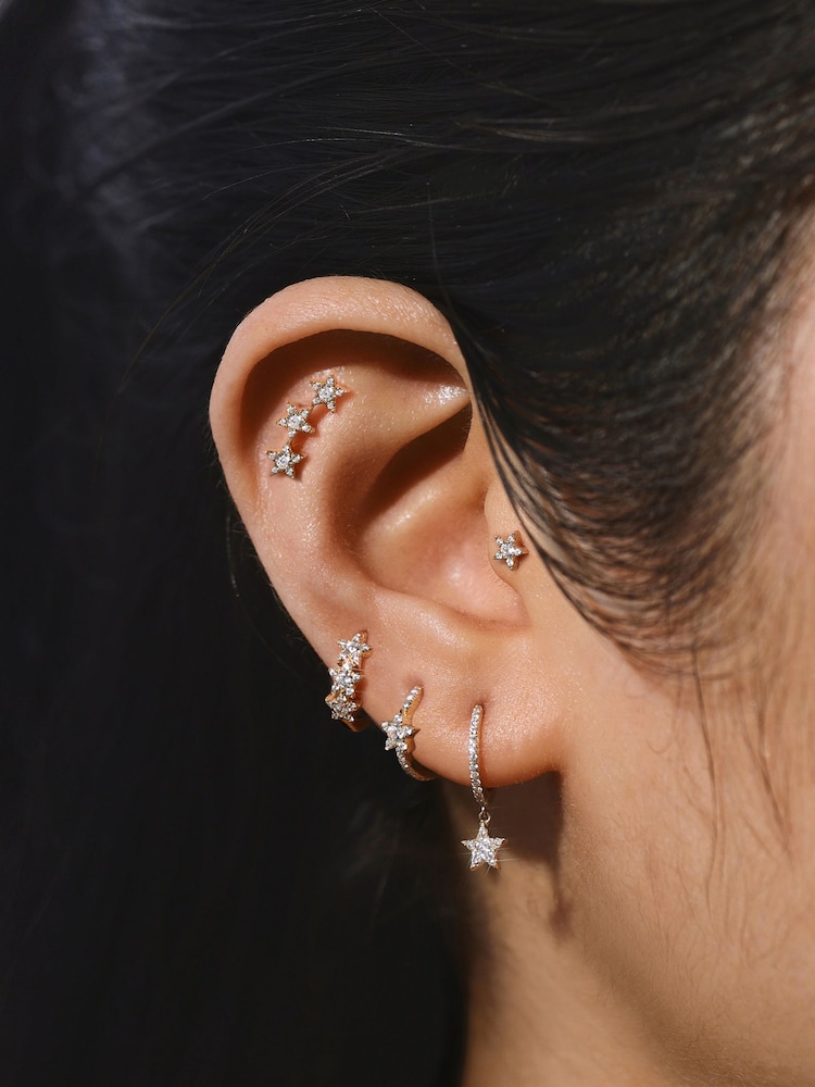 Inicio Gold Plated Cubic Zirconia Star Stud Earrings - Gift Pouch - Image 4 of 5