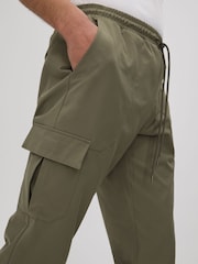 Reiss Olive Lavenham Technical Drawstring Cargo Trousers - Image 1 of 7