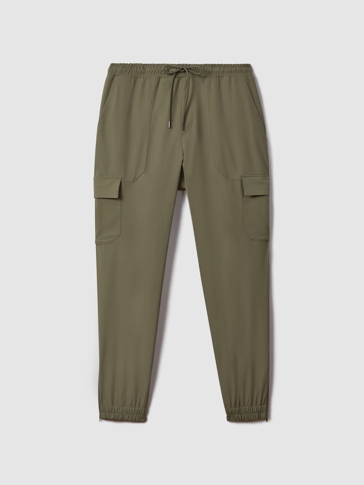 Reiss Olive Lavenham Technical Drawstring Cargo Trousers - Image 2 of 7