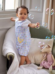 JoJo Maman Bébé Lilac Purple Duck Appliqué Pocket Ditsy Floral Dungarees - Image 2 of 6