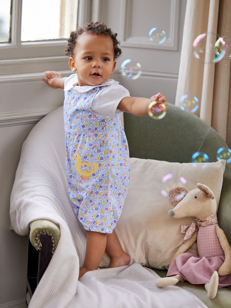 JoJo Maman Bébé Lilac Purple Duck Appliqué Pocket Ditsy Floral Dungarees - Image 2 of 6