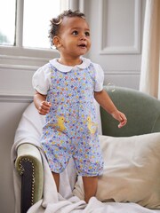 JoJo Maman Bébé Lilac Purple Duck Appliqué Pocket Ditsy Floral Dungarees - Image 3 of 6