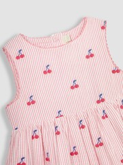 JoJo Maman Bébé Pink Cherry Stripe Embroidered Summer Dress - Image 3 of 5