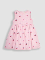 JoJo Maman Bébé Pink Cherry Stripe Embroidered Summer Dress - Image 4 of 5