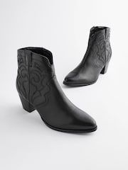 Black Extra Wide Fit Forever Comfort® Stitched Detail Ankle Western/Cowboy Leather Boots - Image 1 of 6
