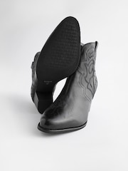 Black Extra Wide Fit Forever Comfort® Stitched Detail Ankle Western/Cowboy Leather Boots - Image 2 of 6