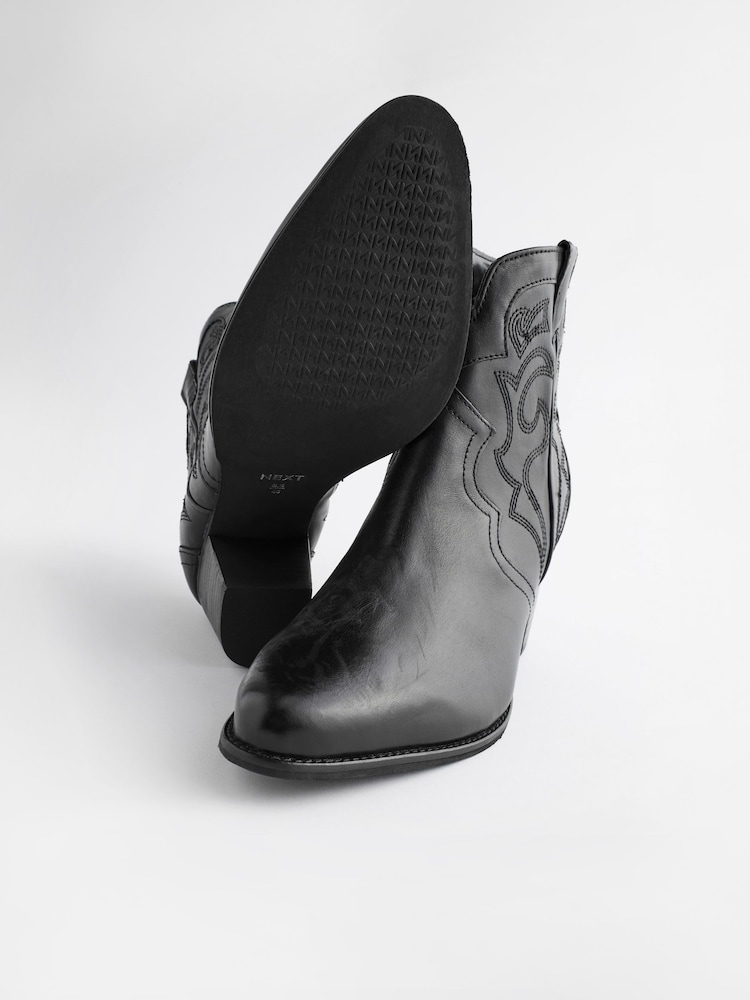 Black Extra Wide Fit Forever Comfort® Stitched Detail Ankle Western/Cowboy Leather Boots - Image 2 of 6