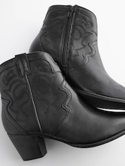 Black Extra Wide Fit Forever Comfort® Stitched Detail Ankle Western/Cowboy Leather Boots - Image 3 of 6
