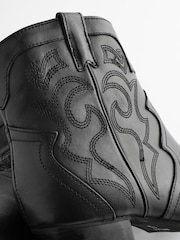 Black Extra Wide Fit Forever Comfort® Stitched Detail Ankle Western/Cowboy Leather Boots - Image 4 of 6