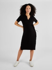 JoJo Maman Bébé Geripptes Strickkleid mit Kragen (Umstandsmode), Khaki - Bild 3 von 4