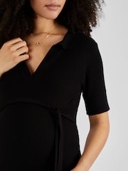 JoJo Maman Bébé Geripptes Strickkleid mit Kragen (Umstandsmode), Khaki - Bild 4 von 4