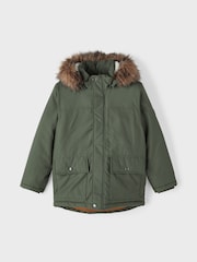 Name It Green Zip Up Faux Fur Parka Jacket - Image 1 of 5