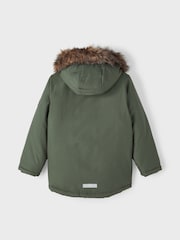 Name It Green Zip Up Faux Fur Parka Jacket - Image 2 of 5