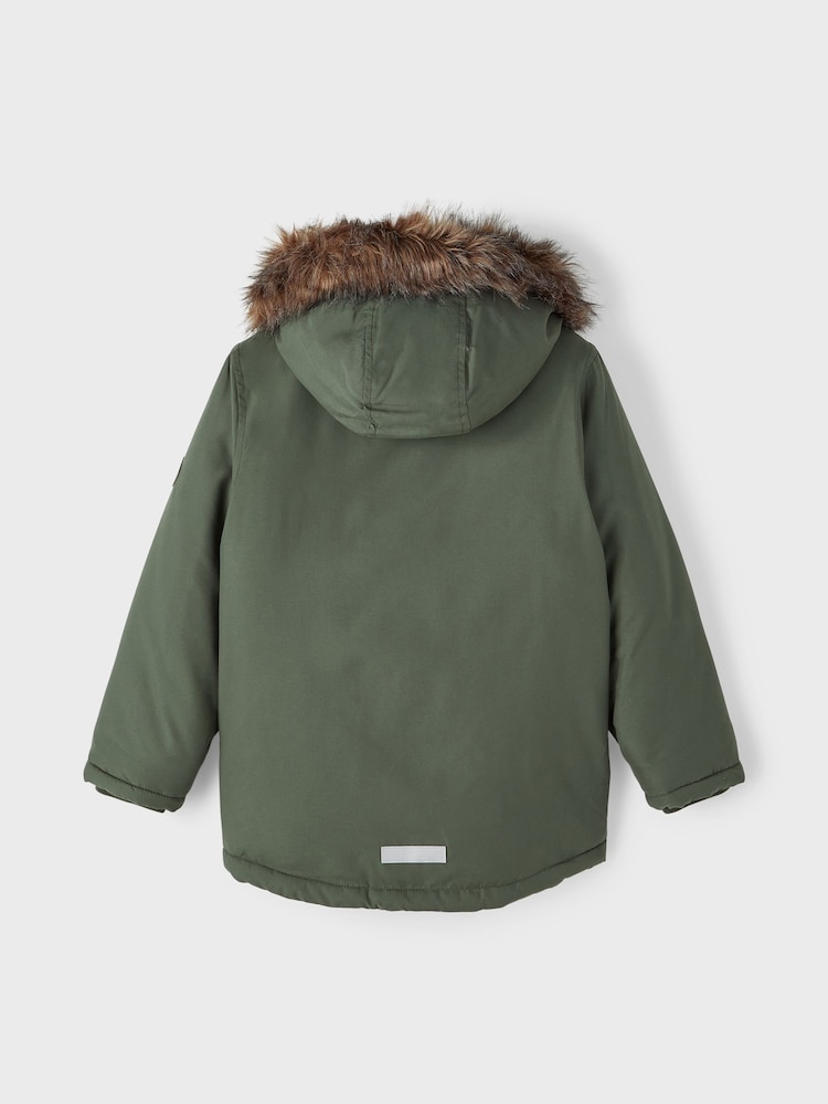 Name It Green Zip Up Faux Fur Parka Jacket - Image 2 of 5