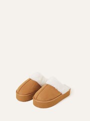 Accessorize Suedette Platform Brown Mule Slippers - Image 2 of 3