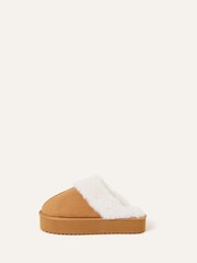 Accessorize Suedette Platform Brown Mule Slippers - Image 3 of 3