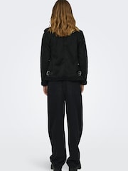 ONLY Black Faux Suede Aviator Jacket With Teddy Borg Lining - Image 2 of 8