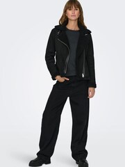ONLY Black Faux Suede Aviator Jacket With Teddy Borg Lining - Image 3 of 8