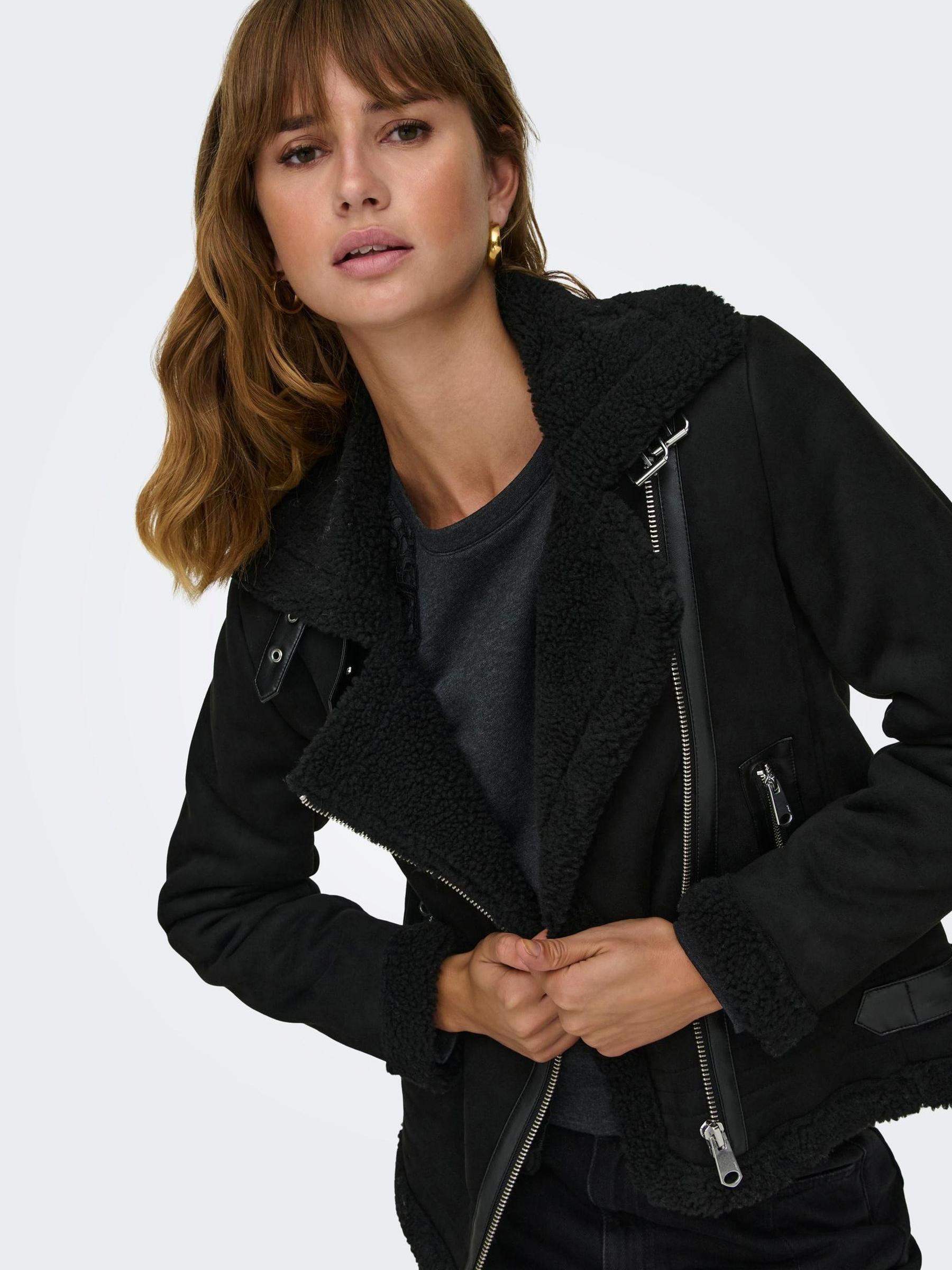 Buy ONLY Black Faux Suede Aviator Jacket With Teddy Borg Lining from Next Luxembourg