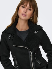 ONLY Black Faux Suede Aviator Jacket With Teddy Borg Lining - Image 5 of 8