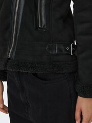 ONLY Black Faux Suede Aviator Jacket With Teddy Borg Lining - Image 6 of 8