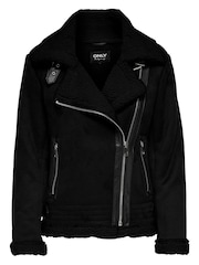 ONLY Black Faux Suede Aviator Jacket With Teddy Borg Lining - Image 7 of 8