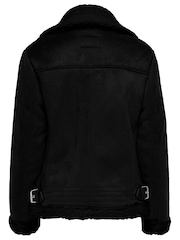 ONLY Black Faux Suede Aviator Jacket With Teddy Borg Lining - Image 8 of 8