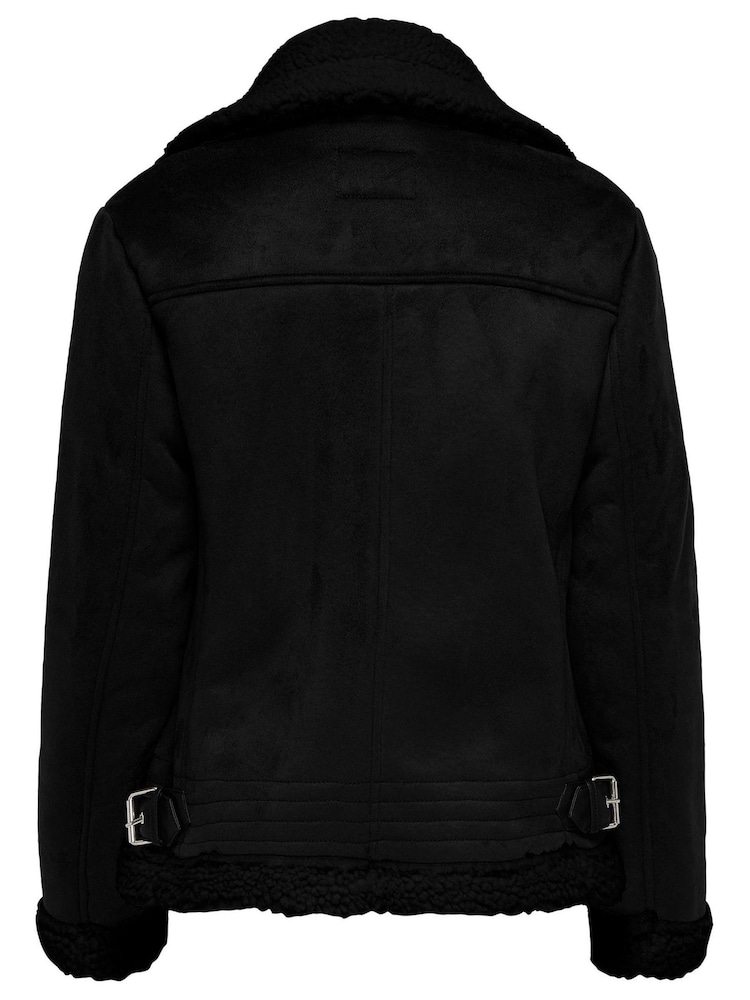 ONLY Black Faux Suede Aviator Jacket With Teddy Borg Lining - Image 8 of 8 ONLY Black Faux Suede Aviator Jacket With Teddy Borg Lining - Image 8 of 8
