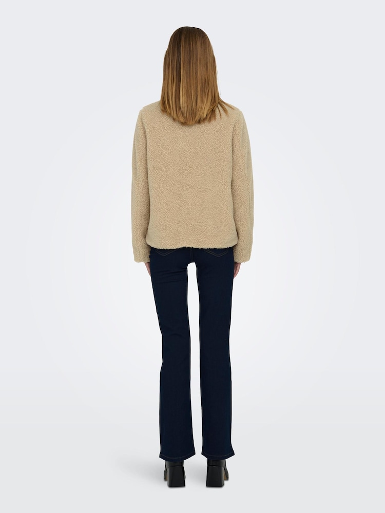 ONLY Cream Collarless Cosy Teddy Borg Coat With Toggle Button - Image 2 of 7