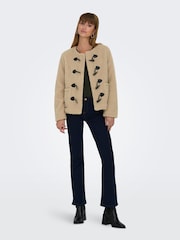 ONLY Cream Collarless Cosy Teddy Borg Coat With Toggle Button - Image 3 of 7