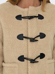 ONLY Cream Collarless Cosy Teddy Borg Coat With Toggle Button - Image 5 of 7