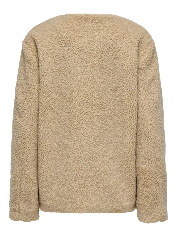 ONLY Cream Collarless Cosy Teddy Borg Coat With Toggle Button - Image 7 of 7 ONLY Cream Collarless Cosy Teddy Borg Coat With Toggle Button - Image 7 of 7