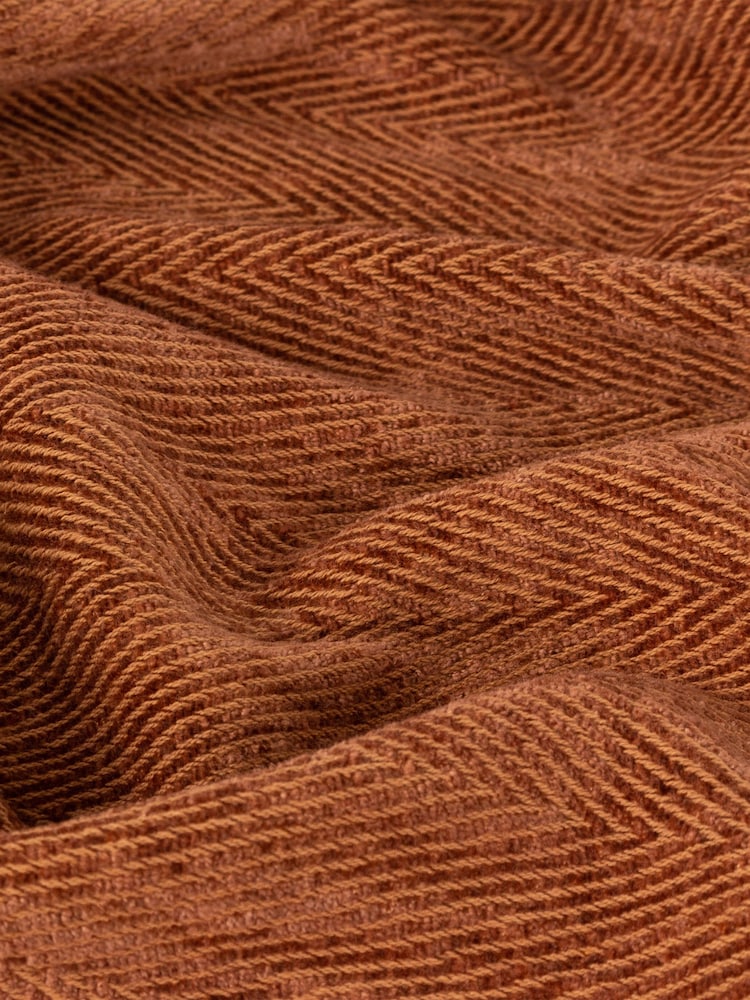 Yard Ginger Brown Harri Herringbone Fringed 100% Cotton Throw - Image 4 of 4 Yard Ginger Brown Harri Herringbone Fringed 100% Cotton Throw - Image 4 of 4