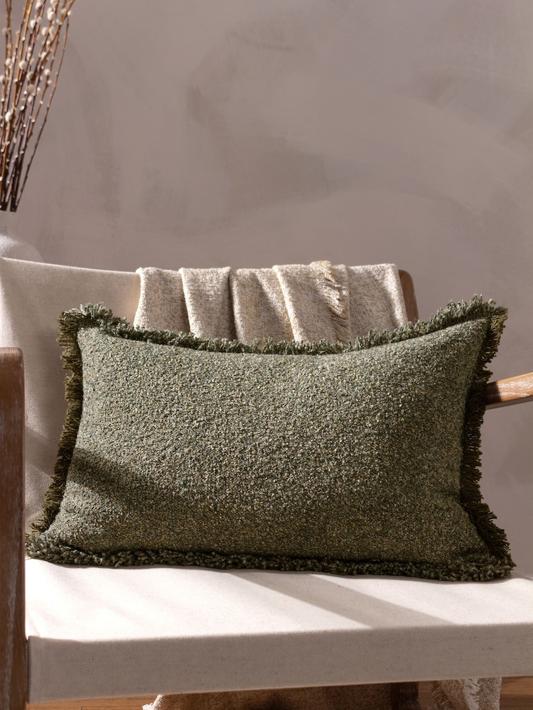 Yard Moss Green Doze Woven Fringed Feather Filled Cushion - Image 1 of 6 Yard Moss Green Doze Woven Fringed Feather Filled Cushion - Image 1 of 6
