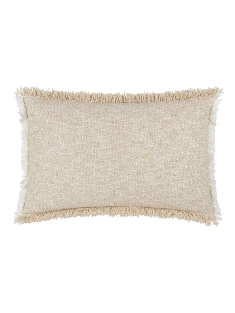 Yard Natural Beige Doze Woven Fringed Polyester Filled Cushion - Image 4 of 6