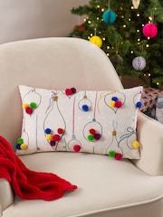 heya home Pink FestiveVal Christmas Baubles PomPom Polyester Filled Cushion - Image 1 of 7